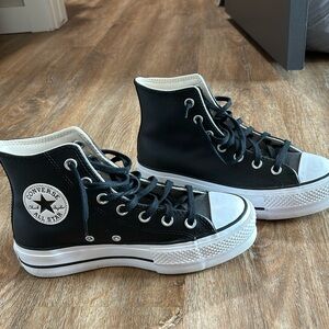 Black Leather Platform Converse